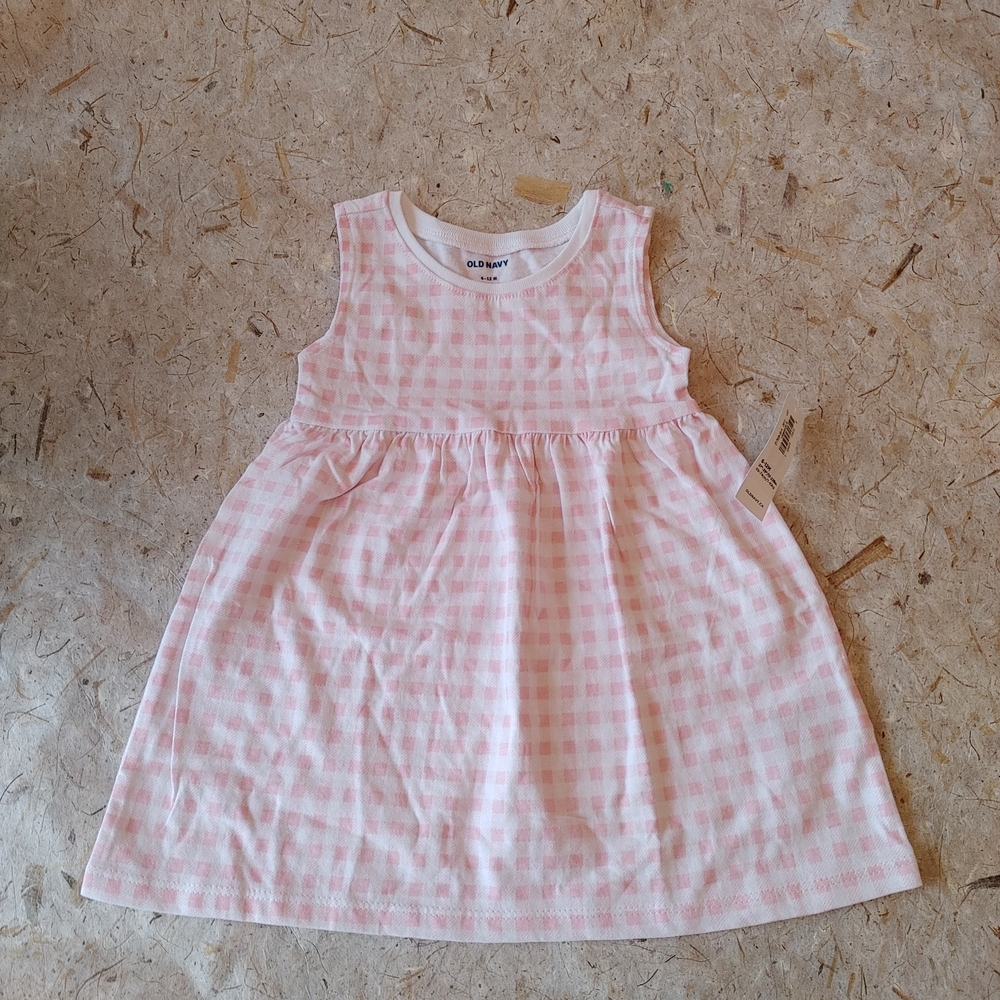 ⭐️NWT Old Navy Pink Gingham Kids Baby Girl Dress Checkered Pattern Size 6-12 M